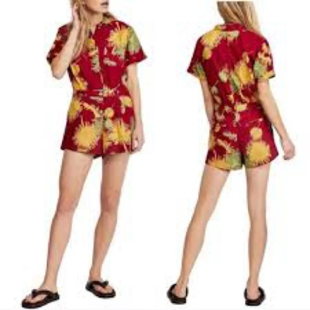 Free People Women’s Malibu Romper‎ Red Combo Tropical Print Size Small